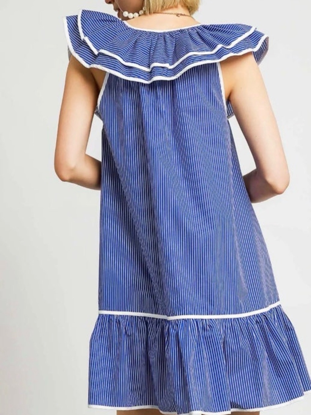 Umgee Blue and White Striped Ruffle Mini Dress - Picture 5 of 5